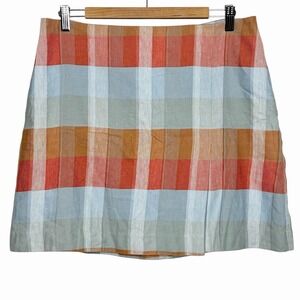 Madewell Plaid Linen Mini Skirt Womens Size 12 Preppy Fisherman Resort Coastal